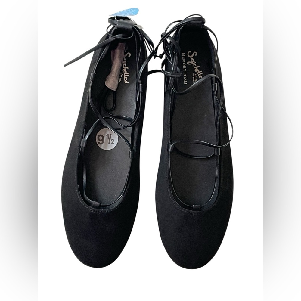 Seychelles black suede memory from lace up ballet flat